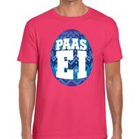 Bellatio Decorations Paasei t-shirt roze met blauw ei voor heren
