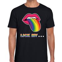 Bellatio Decorations Lick my...mond/tong regenboog gay pride t-shirt zwart voor heren