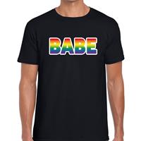 Bellatio Decorations Babe regenboog gay pride shirt zwart voor heren