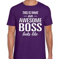 Bellatio Awesome Boss tekst t-shirt paars heren - heren fun tekst shirt Paars
