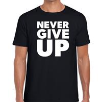 Bellatio Decorations Never give up tekst t-shirt zwart heren -