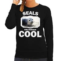 Bellatio Decorations Sweater seals are serious cool zwart dames - zeehonden/ grijze zeehond trui -