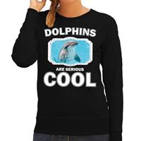 Bellatio Decorations Sweater dolphins are serious cool zwart dames - dolfijnen/ dolfijn trui -