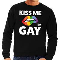 Bellatio Decorations Kiss me i am gay sweater shirt zwart voor heren