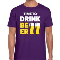 Bellatio Decorations Time to drink Beer tekst t-shirt paars heren -