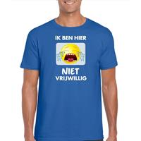 Bellatio Blauw feest shirt - Ik ben hier niet vrijwillig met emoticon voor heren