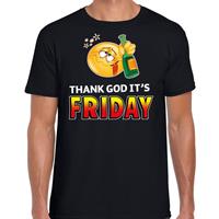 Bellatio Funny emoticon t-shirt Thank God it is friday Zwart