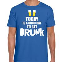 Bellatio Blauw fun t-shirt good day to get drunk - heren - Drank / festival shirt / outfit / kleding
