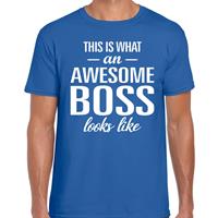 Bellatio Awesome Boss tekst t-shirt blauw heren - heren fun tekst shirt Blauw