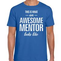 Bellatio Decorations Awesome mentor cadeau t-shirt blauw voor dames