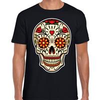 Bellatio Decorations Sugar Skull t-shirt heren - zwart - Day of the Dead - punk/rock/tattoo thema -