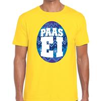 Bellatio Decorations Paasei t-shirt geel met blauw ei voor heren