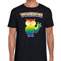 Bellatio Decorations Yoehoe knipogende regenboog uil gay pridet-shirt zwart voor here -