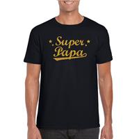 Bellatio Decorations Super papa cadeau t-shirt met gouden glitters op zwart voor heren