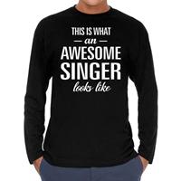 Bellatio Decorations Awesome singer / zanger cadeau t-shirt long sleeves zwart heren -