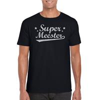 Bellatio Decorations Super meester cadeau t-shirt met zilveren glitters op zwart voor heren