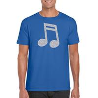 Bellatio Decorations Zilveren muziek noot / muziek feest t-shirt / kleding blauw heren -