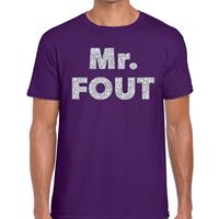 Bellatio Decorations Mr. Fout zilveren glitter tekst t-shirt paars heren -
