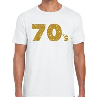 Bellatio Decorations 70's goud glitter tekst t-shirt wit heren -