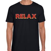 Bellatio Decorations RELAX fun tekst t-shirt zwart met 3D effect voor dames