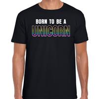Bellatio Born to be a unicorn - regenboog / LHBT t-shirt / shirt Zwart