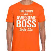 Bellatio Awesome Boss tekst t-shirt oranje heren - heren fun tekst shirt Oranje