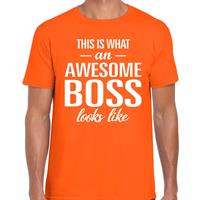 Bellatio Decorations Awesome Boss tekst t-shirt oranje heren -