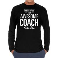 Bellatio Decorations Awesome coach cadeau t-shirt long sleeves zwart heren -