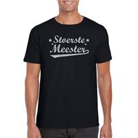 Bellatio Decorations Stoerste meester cadeau t-shirt met zilveren glitters op zwart heren -