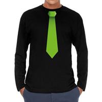 Bellatio Decorations Stropdas groen long sleeve t-shirt zwart voor heren