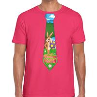 Bellatio Decorations Paashaas stropdas vrolijk Pasen t-shirt roze voor heren
