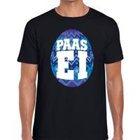 Bellatio Decorations Paasei t-shirt zwart met blauw ei voor heren