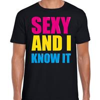 Bellatio Decorations Sexy and i know it fun tekst t-shirt zwart heren -