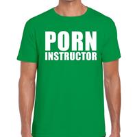 Bellatio Decorations Porn instructor tekst t-shirt groen dames -