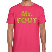 Bellatio Decorations Mr. Fout gouden glitter tekst t-shirt roze heren - Foute party kleding -