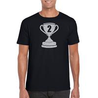 Bellatio Decorations Zilveren kampioens beker / nummer 2 t-shirt / kleding zwart dames -