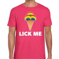 Bellatio Decorations Lick me gay pride t-shirt roze voor heren