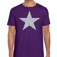 Bellatio Decorations Zilveren ster glitter t-shirt paars dames -
