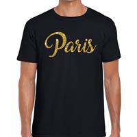 Bellatio Decorations Paris gouden glitter tekst t-shirt zwart dames -