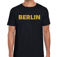 Bellatio Decorations Berlin gouden glitter tekst t-shirt zwart dames -