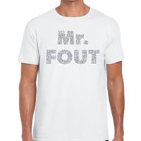 Bellatio Decorations Mr. Fout zilveren glitter tekst t-shirt wit heren -