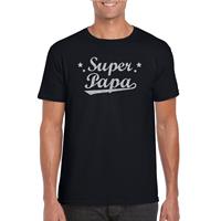 Bellatio Decorations Super papa cadeau t-shirt met zilveren glitters op zwart voor heren