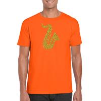 Bellatio Decorations Gouden saxofoon / muziek t-shirt / kleding oranje dames -