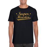 Bellatio Decorations Super meester cadeau t-shirt met gouden glitters op zwart voor heren