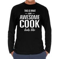 Bellatio Decorations Awesome cook / kok cadeau t-shirt long sleeves heren -