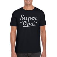 Bellatio Decorations Super opa cadeau t-shirt met zilveren glitters op zwart voor heren