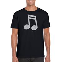 Bellatio Decorations Zilveren muziek noot / muziek feest t-shirt / kleding zwart dames -