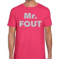 Bellatio Decorations Mr. Fout zilveren glitter tekst t-shirt roze heren -