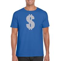 Bellatio Decorations Zilveren dollar / Gangster verkleed t-shirt / kleding blauw heren -