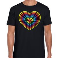 Bellatio Decorations Regenboog hart gay pride zwart t-shirt voor dames